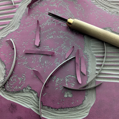 photo of the lino being cut